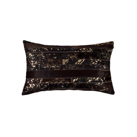 Natural Home Decor Torino Madrid Cowhide Pillow | 1-Piece | Choco/gold | 12"x20" - Picture 1 of 2